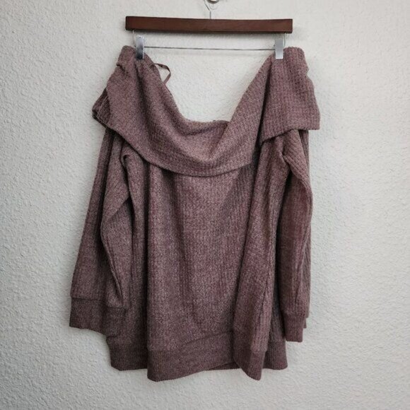 Torrid Brushed Waffle Off Shoulder Long Sleeve Top in Deep Taupe Women's Size 3X - Picture 10 of 11